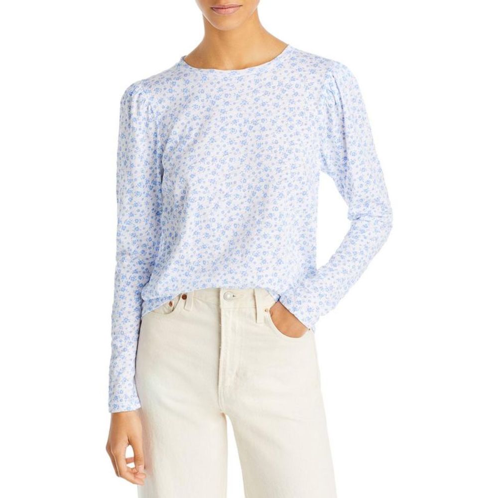 Goldie Womens Blue Foral Print Tee Cotton T-Shirt NWT
